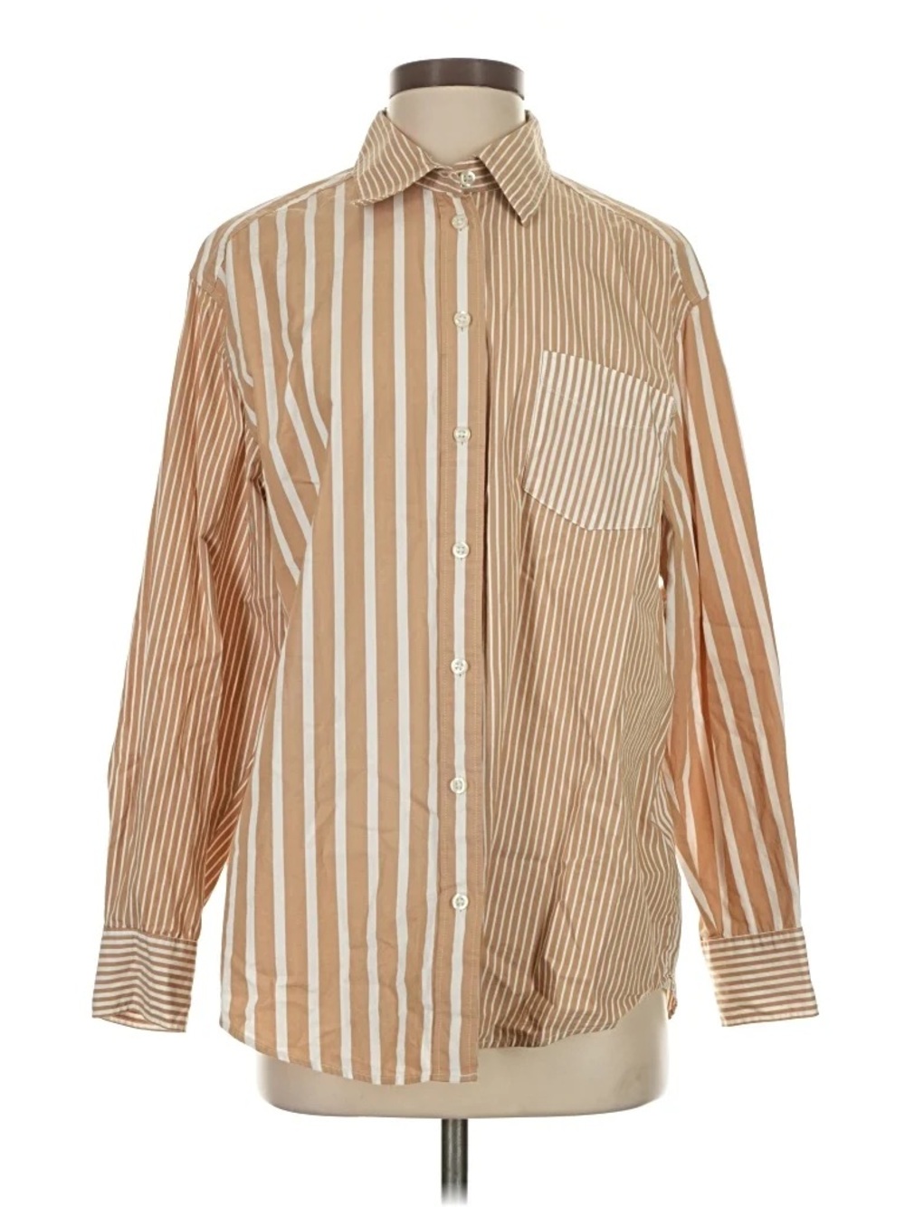 GAP Tan and White Striped Button-Down Shirt